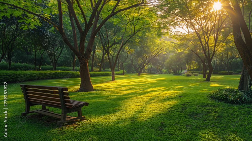 A park bench sits in the shade of a tree A park bench sits in the shade of a tree