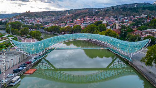 Narikala fortress and the Bridge of Peace in Tbilisi, Georgia photo