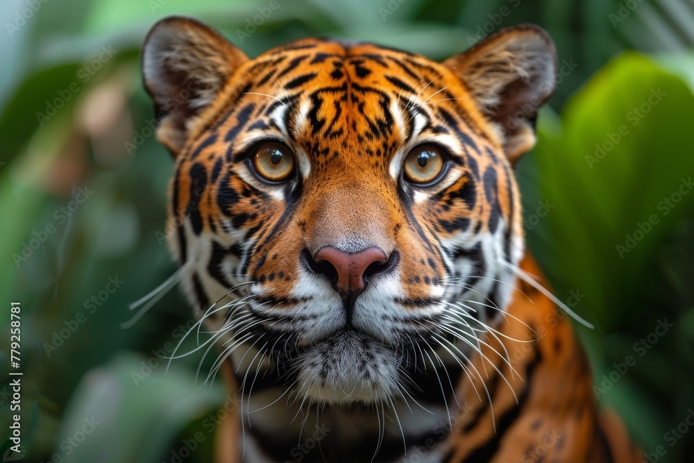 Obraz premium A captivating and detailed close-up photograph capturing the intense gaze and striking fur pattern of a majestic tiger