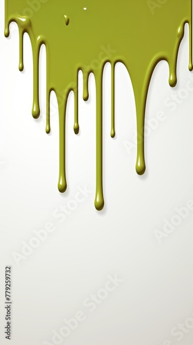 Olive paint dripping on the white wall water spill vector background with blank copy space for photo or text