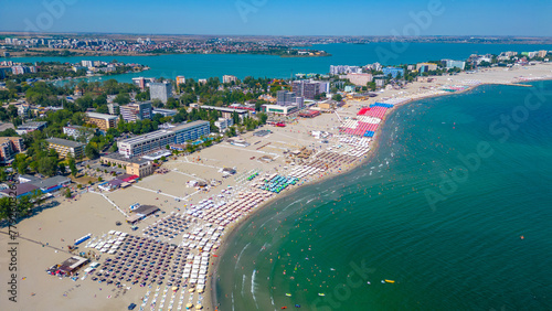 Panorama view of Mamaia beach in Romania photo