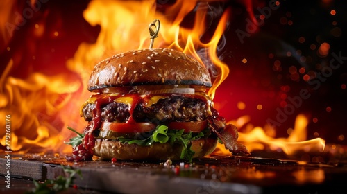Burger on fire