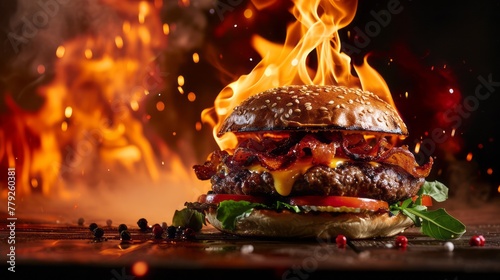 Burger on fire