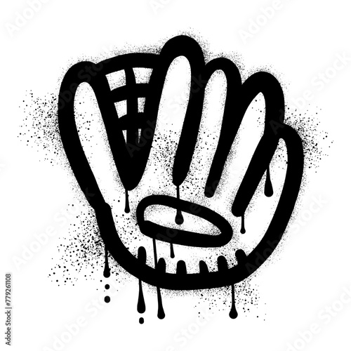 Softball glove graffiti drawn with black spray paint