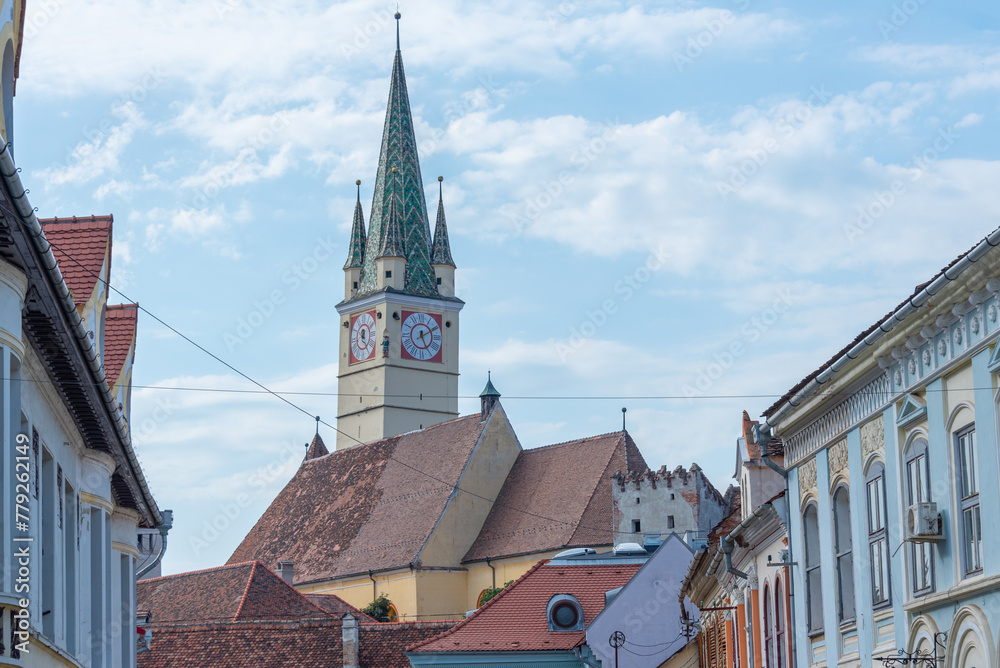 Obraz premium Saint Margaret evangelical church in Romanian town Medias