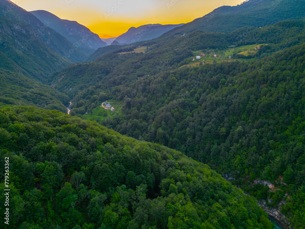 Obraz premium Sunset view over valley of river Tara in Montenegro