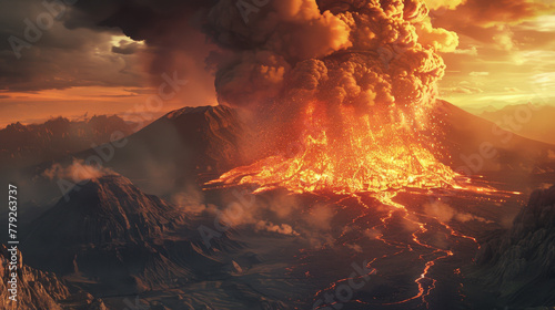Witness the cataclysmic fury of a supervolcano eruption as it unleashes its wrath upon the earth.