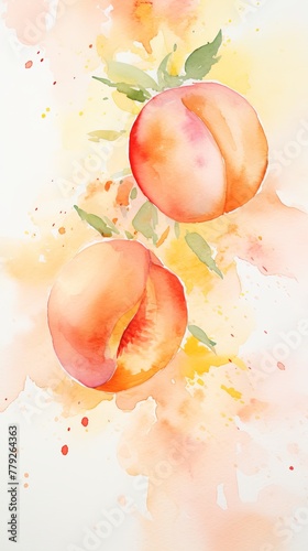 Peach watercolor light background natural paper texture abstract watercolur Peach pattern splashes aquarelle painting white copy space for banner design, greeting card