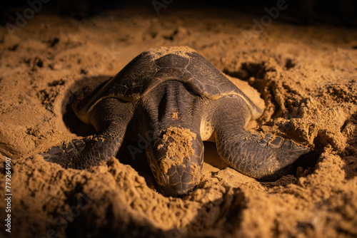 Sea turtles hatch their eggs on the beach at night
