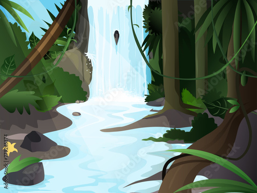 floresta tropical - cachoeira e riacho correndo - queda d'água (ID: 779265374)