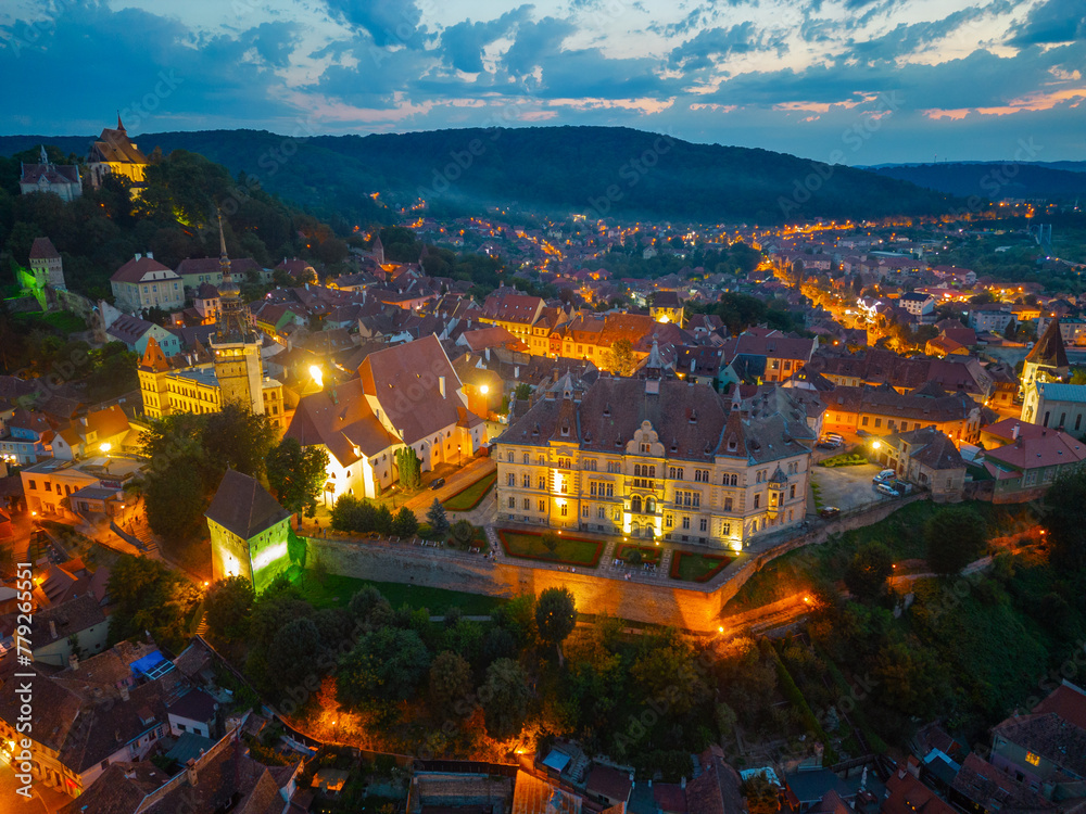 Sunset panorama of Romanian town Sighisoara