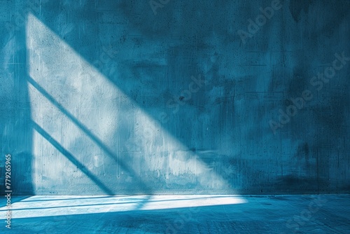 Blue concrete wall and floor with light and shadow backgrounds, use for product display for presentation and cover banner design - generative ai