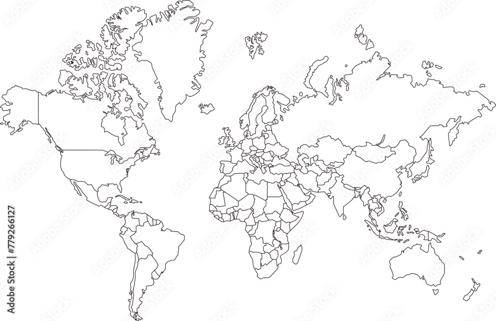 Fototapeta premium Outline world map with countries