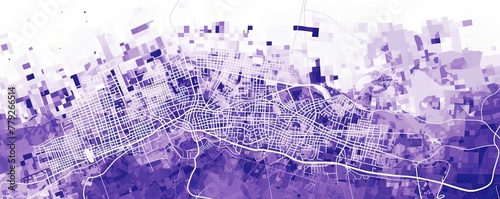 Purple and white pattern with a Purple background map lines sigths and pattern with topography sights in a city backdrop 