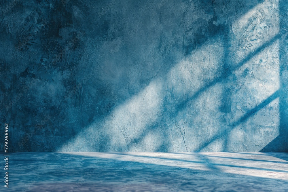 Blue concrete wall and floor with light and shadow backgrounds, use for ...