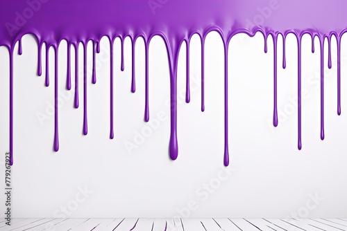 Purple paint dripping on the white wall water spill vector background with blank copy space for photo or text