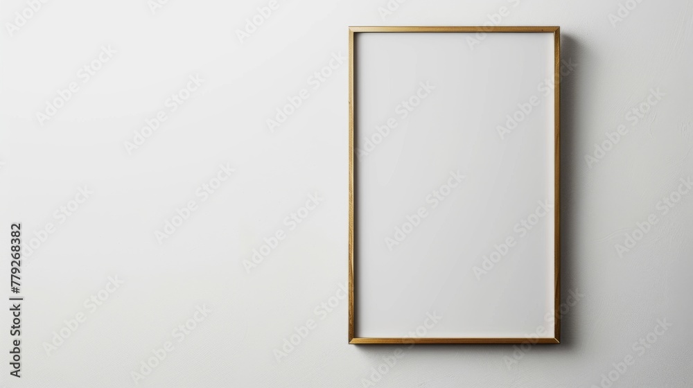 Gold portrait frame mockup. Gold frame on white background Gold portrait frame mockup. Gold frame on white background