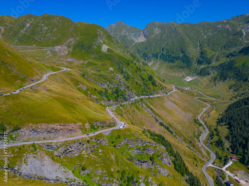 Transfagarasan road viewed during a sunny day in summer, Romania photo