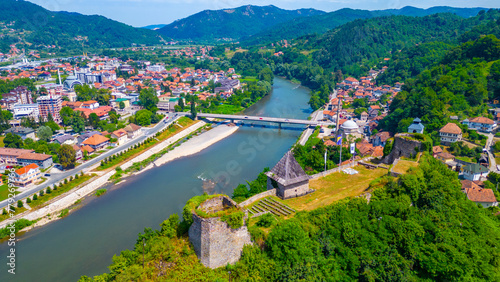 Maglaj fortress and Bosnia river in Bosnia and Herzegovina photo