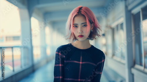 若い日本人のファッションモデル　ヘアカラー