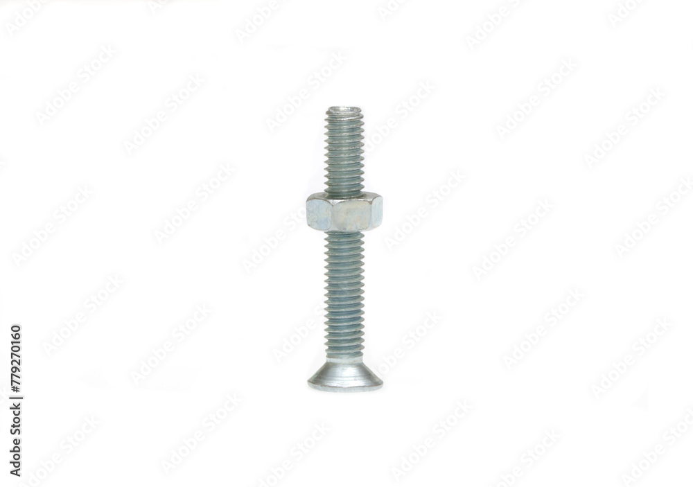 Metal screw and nut isolated on white background. Metal screw and nut isolated on white background.