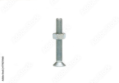 Metal screw and nut isolated on white background.