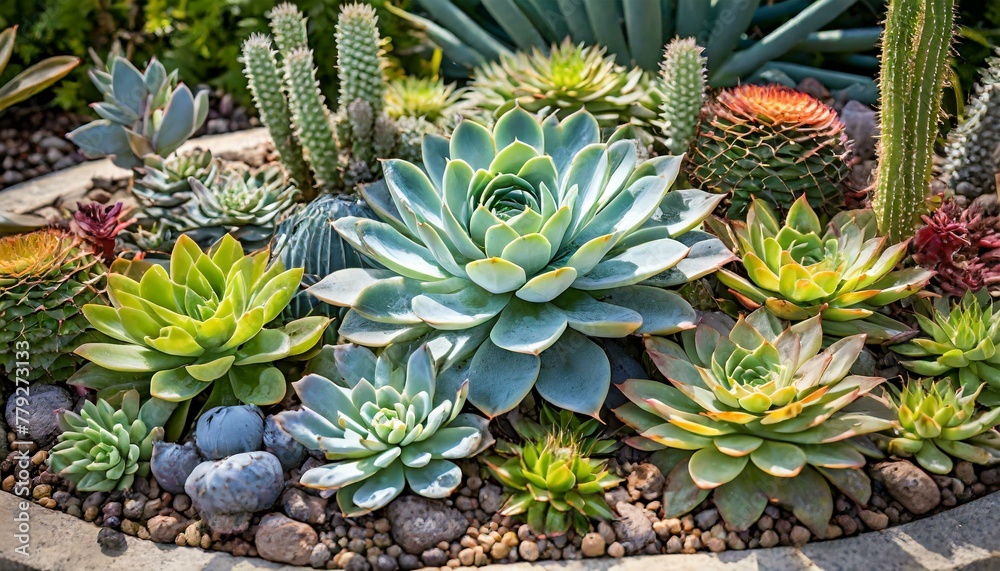 An artistic composition featuring a variety of succulent plants arranged in a decorative An artistic composition featuring a variety of succulent plants arranged in a decorative