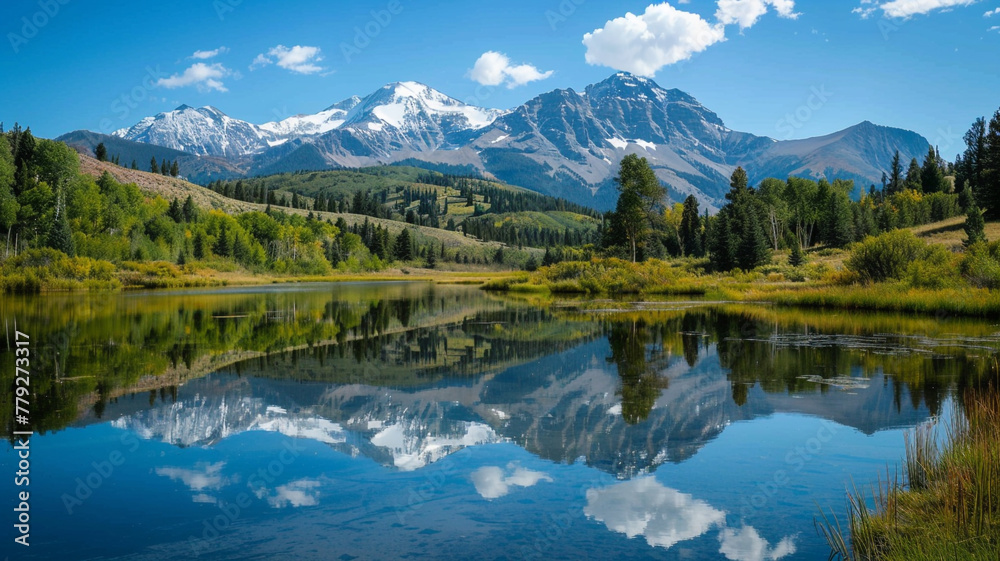 A picturesque mountain lake reflecting the surrounding peaks.