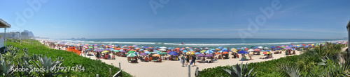Panoramic photo of Praia da Barra da Tijuca in Rio de Janeiro on a beautiful sunny day.