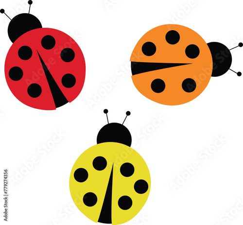 Colored Ladybugs Ladybird Illustration Red Yellow Orange Lady Bug Doodle Graphic Element Spring Summer Outdoors Nature Backyard Whimsical Lucky Charm Good Luck Bug Insect Garden Nursery