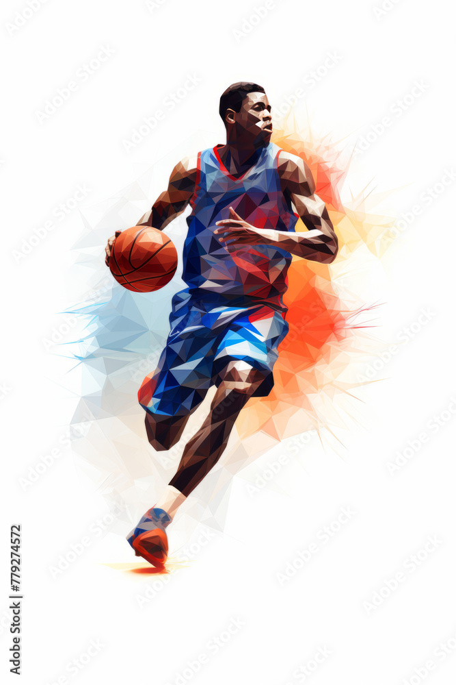 Clip art of a professional  athlete in motion running with the ball