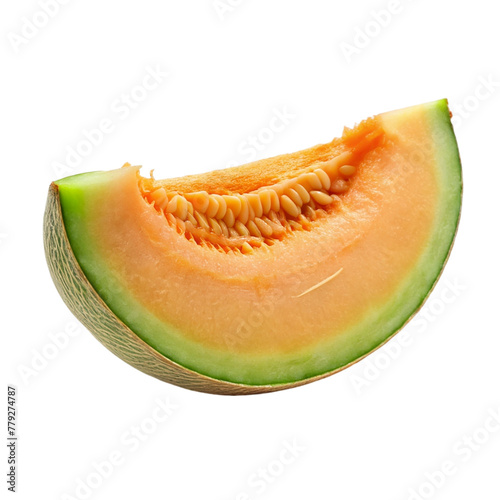 Melon slice with seeds isolated on transparent background.