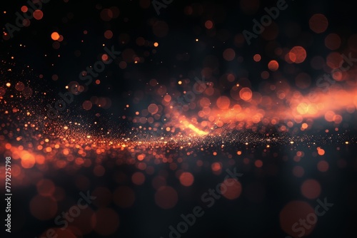 Ethereal scene of sparkling particles floating in a deep red and orange astronomical space-like backdrop photo