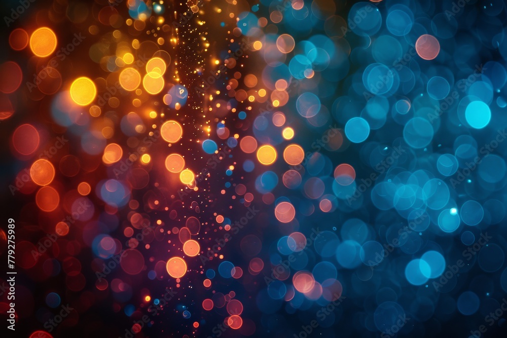 This image features a beautiful abstract pattern of defocused multicolored bokeh lights on a dark, moody backdrop