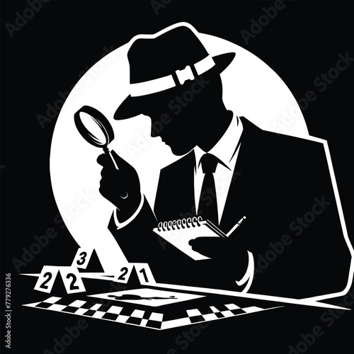  Detective Examining Clues at Crime Scene Silhouette