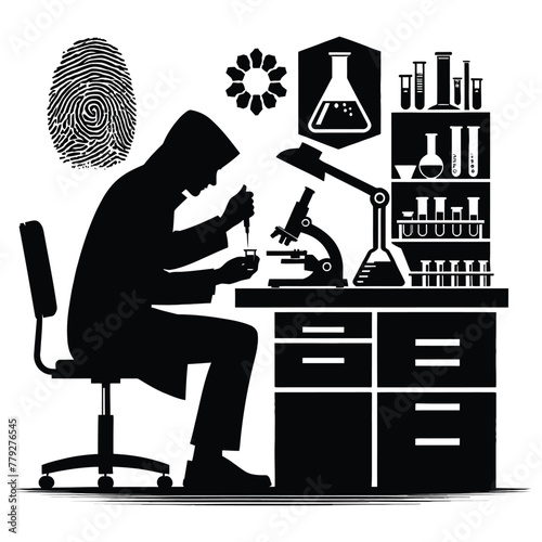 Forensic Scientist Examining Samples Silhouette