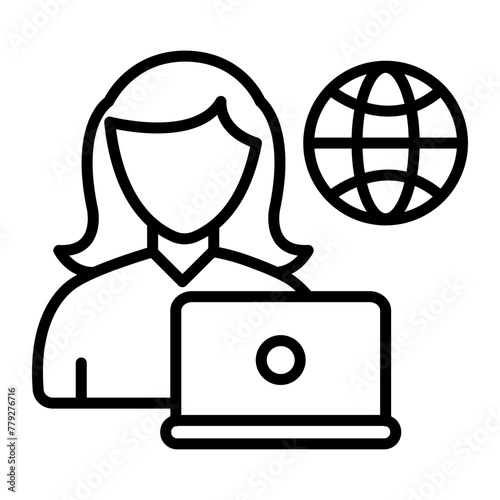 Remote Female Worker Line Icon