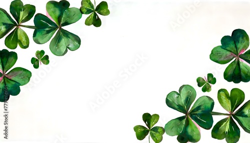 st. patrick s day watercolor clover border on white background with copy text space