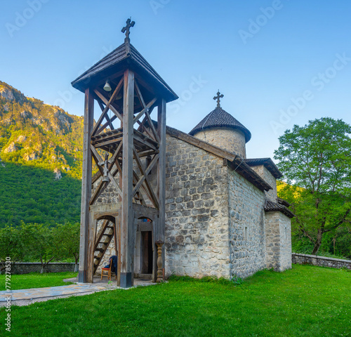 Sunset view of Monastery Dobrilovina in Montenegro photo