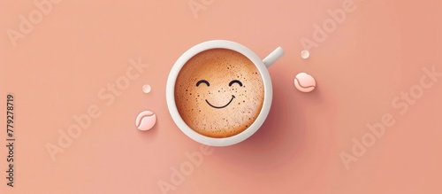 A wooden cup with a happy face button drawn on it, resembling a fashion accessory. The smiley face is in a circle shape, with metal eyelashes, giving it a unique and quirky design photo