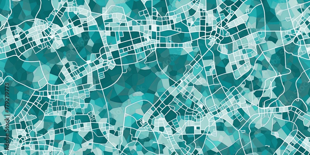 Teal and white pattern with a Teal background map lines sigths and pattern with topography sights in a city backdrop