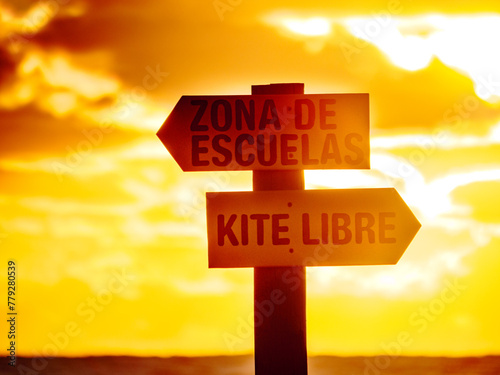 Sign in spanish at beach navigate surfing school and kitesurf © anetlanda