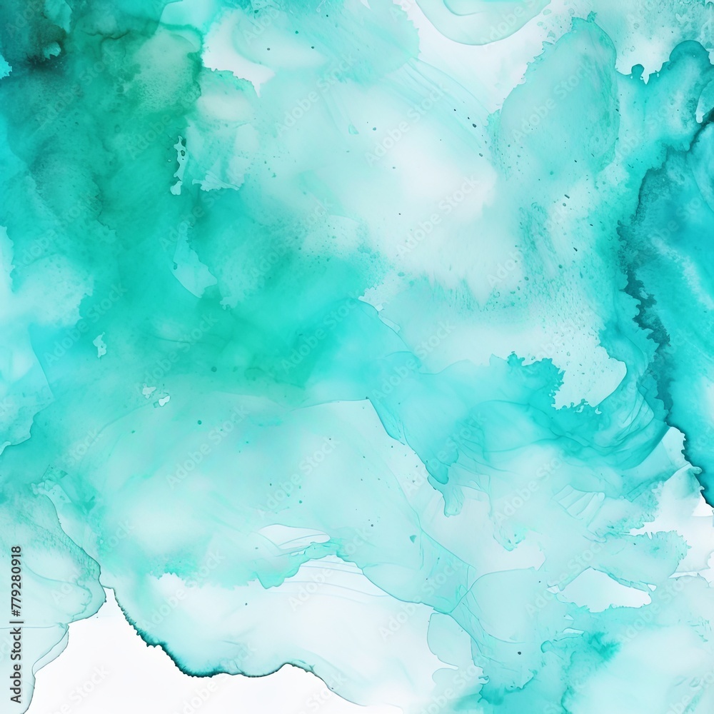 Teal watercolor light background natural paper texture abstract watercolur Teal pattern splashes aquarelle painting white copy space for banner design, greeting card