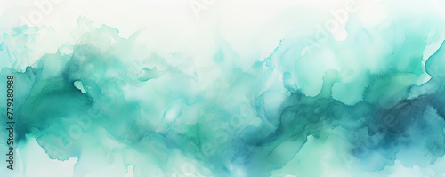 Teal watercolor light background natural paper texture abstract watercolur Teal pattern splashes aquarelle painting white copy space for banner design, greeting card photo