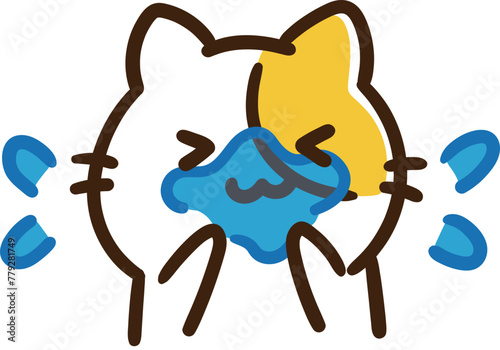 朝の洗顔をするかわいいねこのキャラクターのデフォルメイラスト