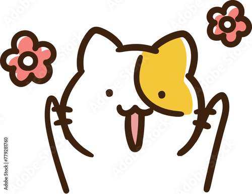 両手を上げて喜ぶかわいいねこのキャラクターのデフォルメイラスト