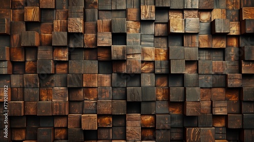 Wooden Cube Background Wall 3D Effect