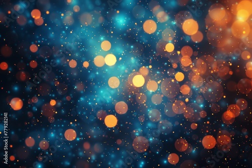 Captivating bokeh effect with particle accents in blue and orange, suggests vibrancy and motion photo
