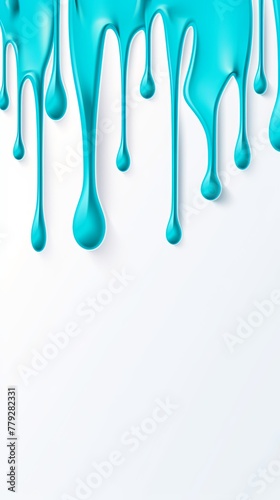 Turquoise paint dripping on the white wall water spill vector background with blank copy space for photo or text