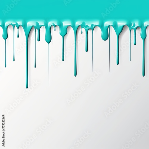 Turquoise paint dripping on the white wall water spill vector background with blank copy space for photo or text 